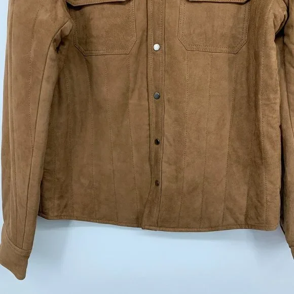 BlankNYC Jacket Quick Action 100% Goat Leather Brown Button Snap